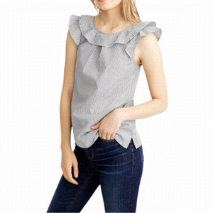 J Crew Shirting Stripe Ruffled Top Grey White